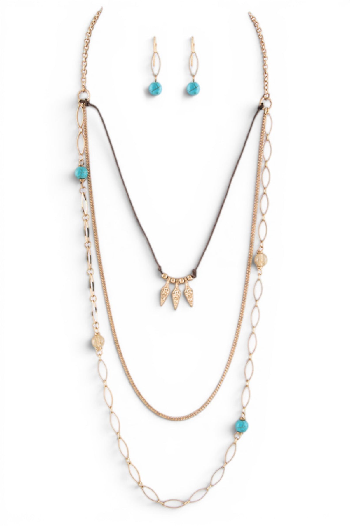 Beads Metal Arrowhead Layer Necklace Gold