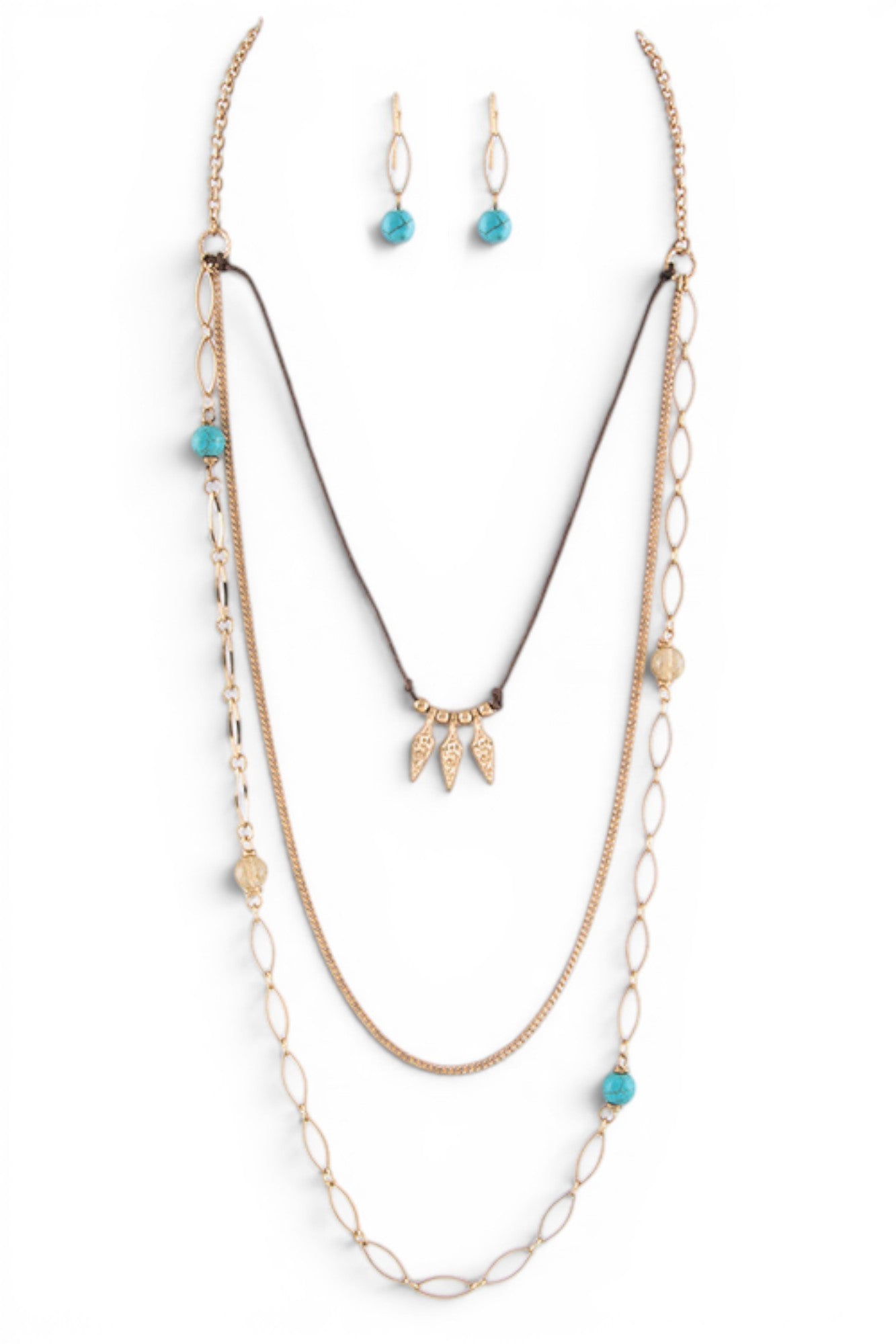 Beads Metal Arrowhead Layer Necklace Gold