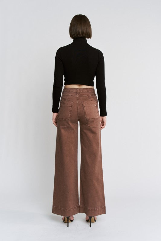 Dina High Rise Wide Leg Pants Cocoa