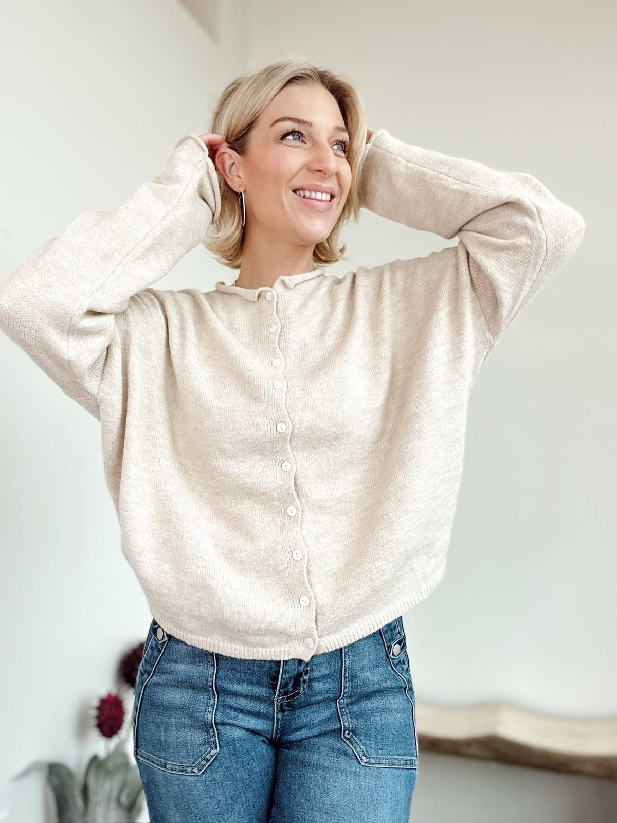 Piper Button Up Cardigan Natural