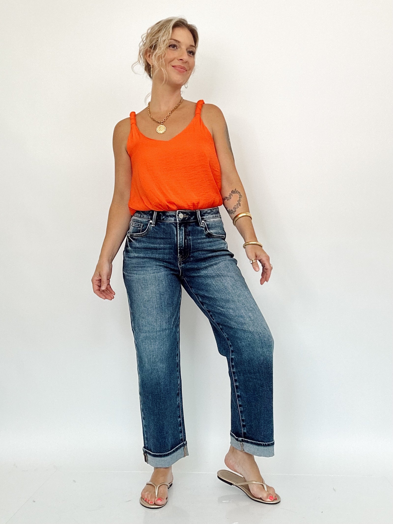 Gina V-neck Accent Strap Tank Orange
