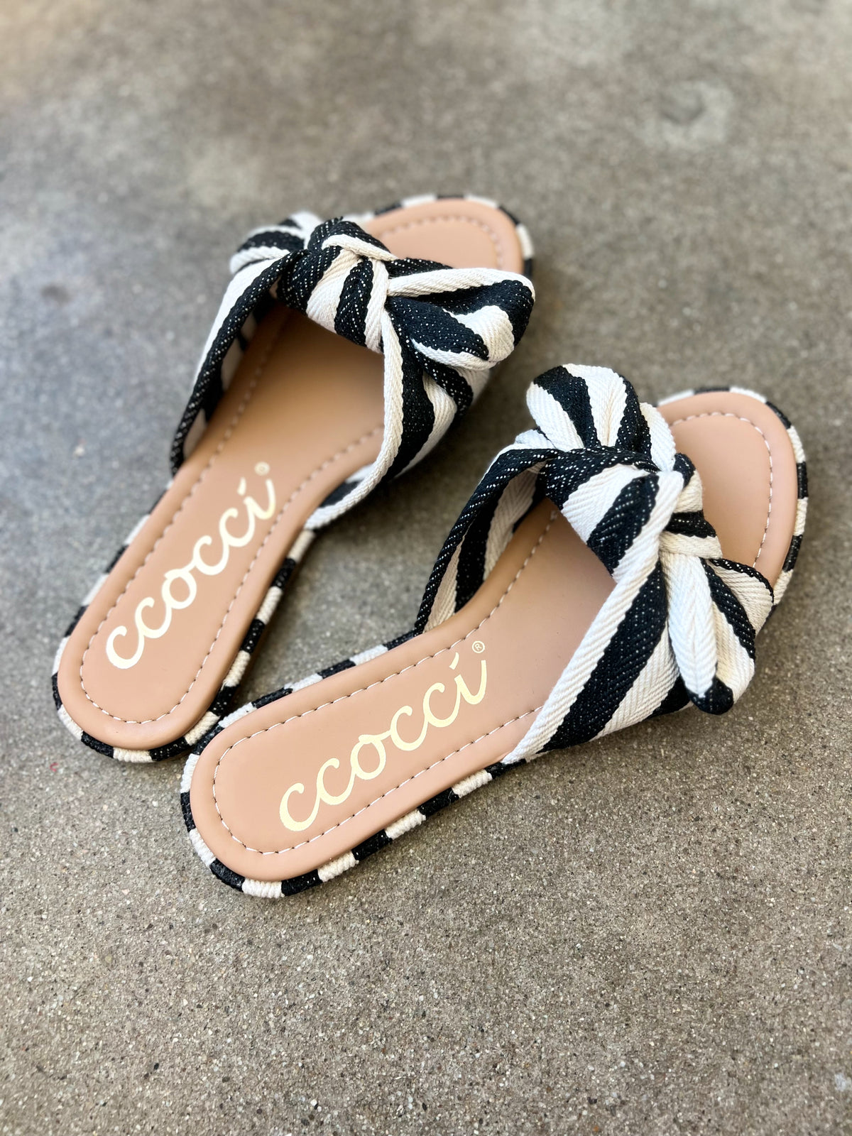 Rachael Striped Canvas Bow Sandal, Black