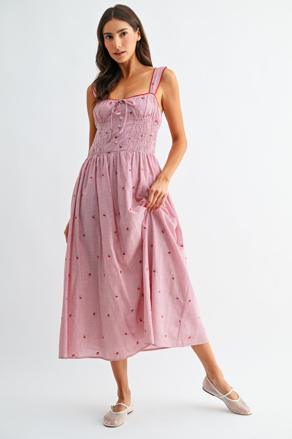 Colleen Stripe &amp; Flower Midi Dress