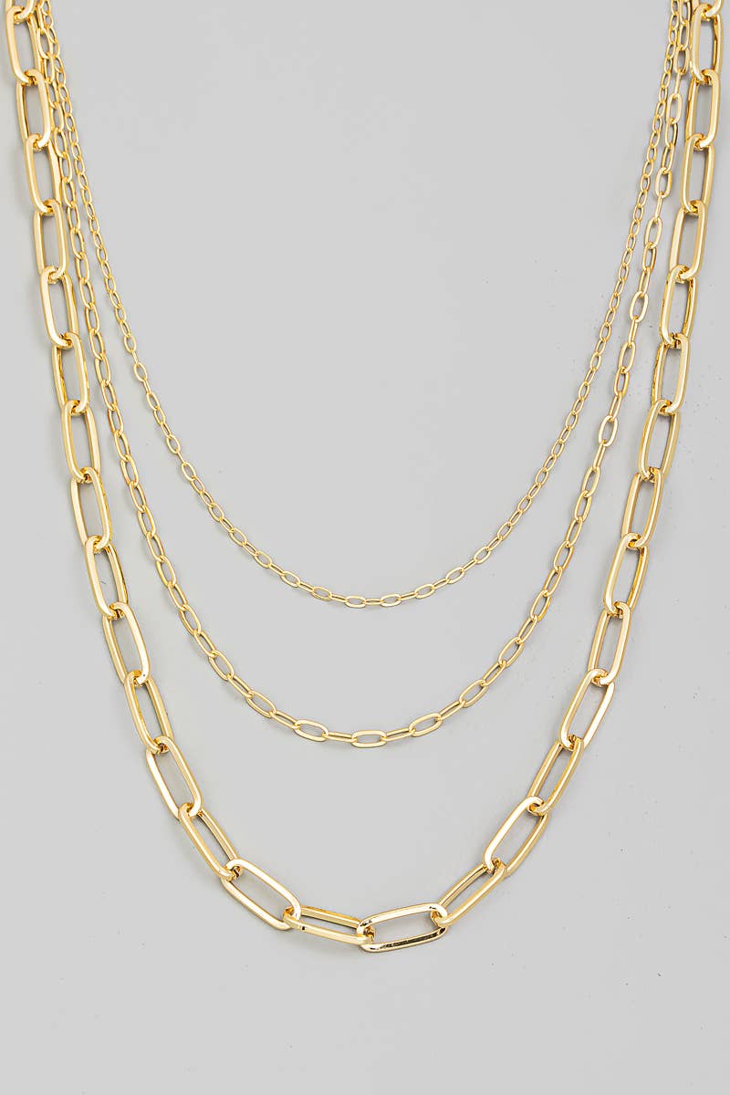 Triple Oval Chain Link Necklace Gold