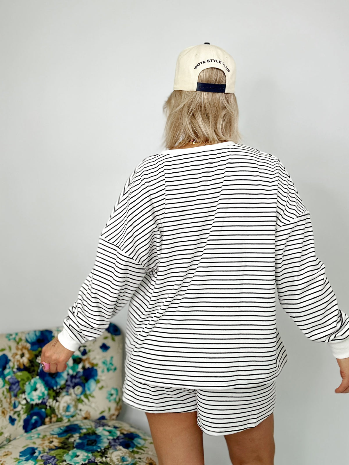Jayda Stripe Pullover &amp; Shorts Set Ivory