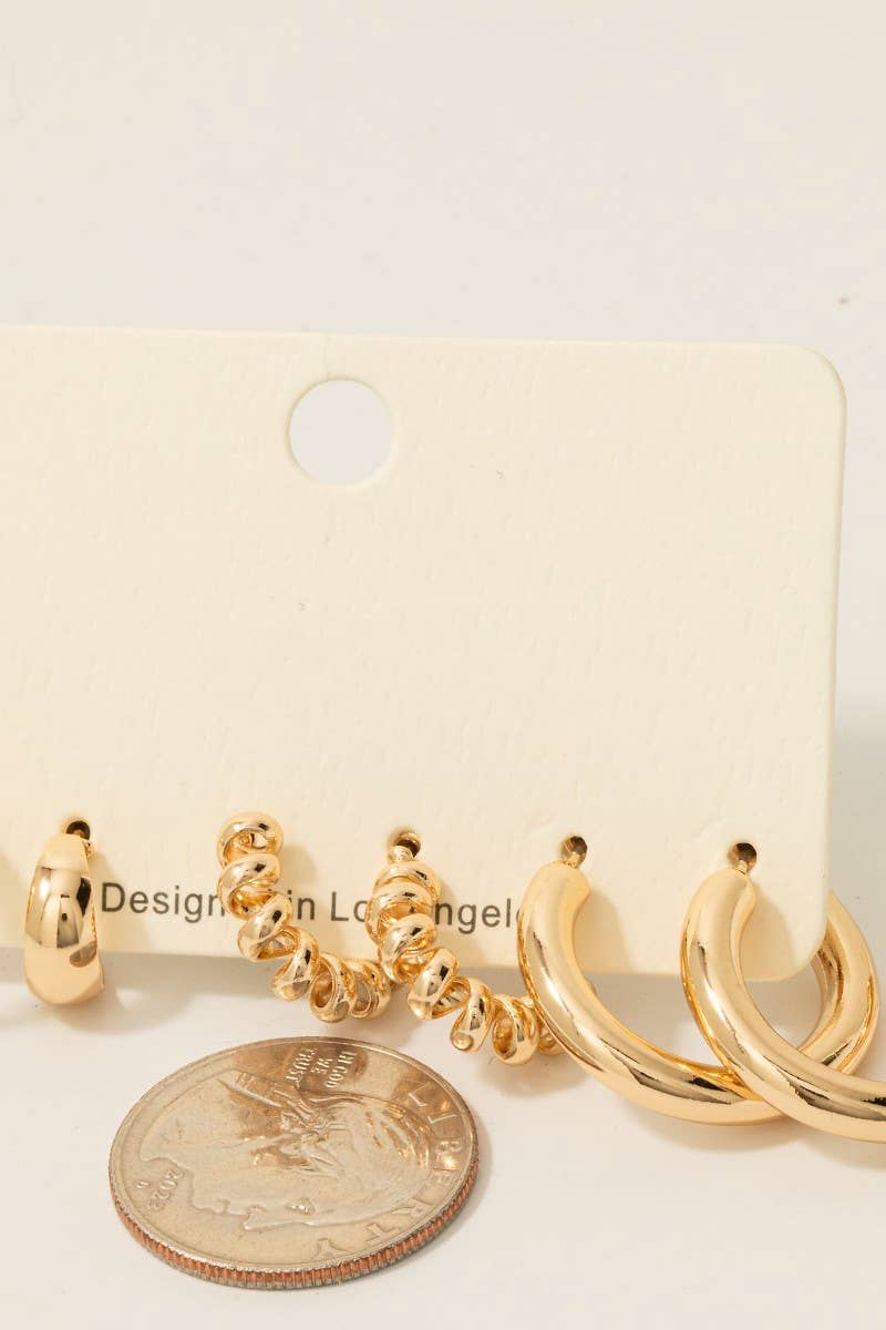 3Pc Mixed Hoop Earrings Set G