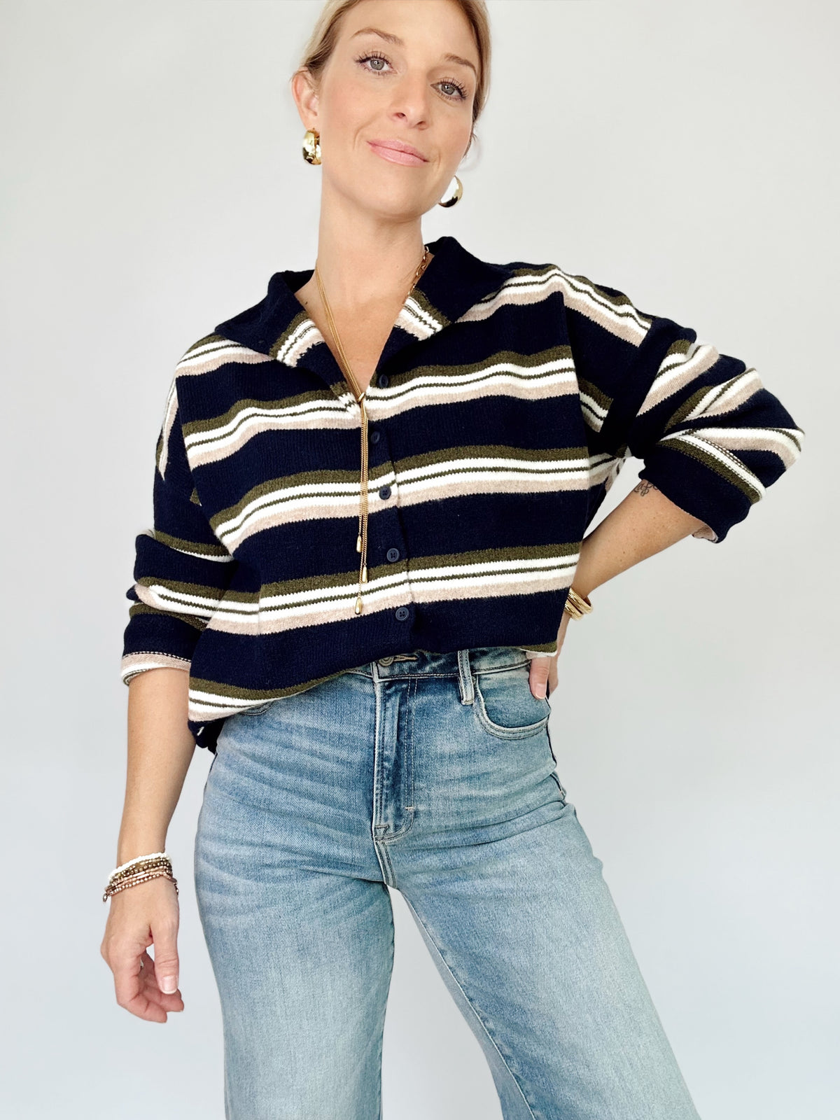 Avia Striped Knit Cardigan