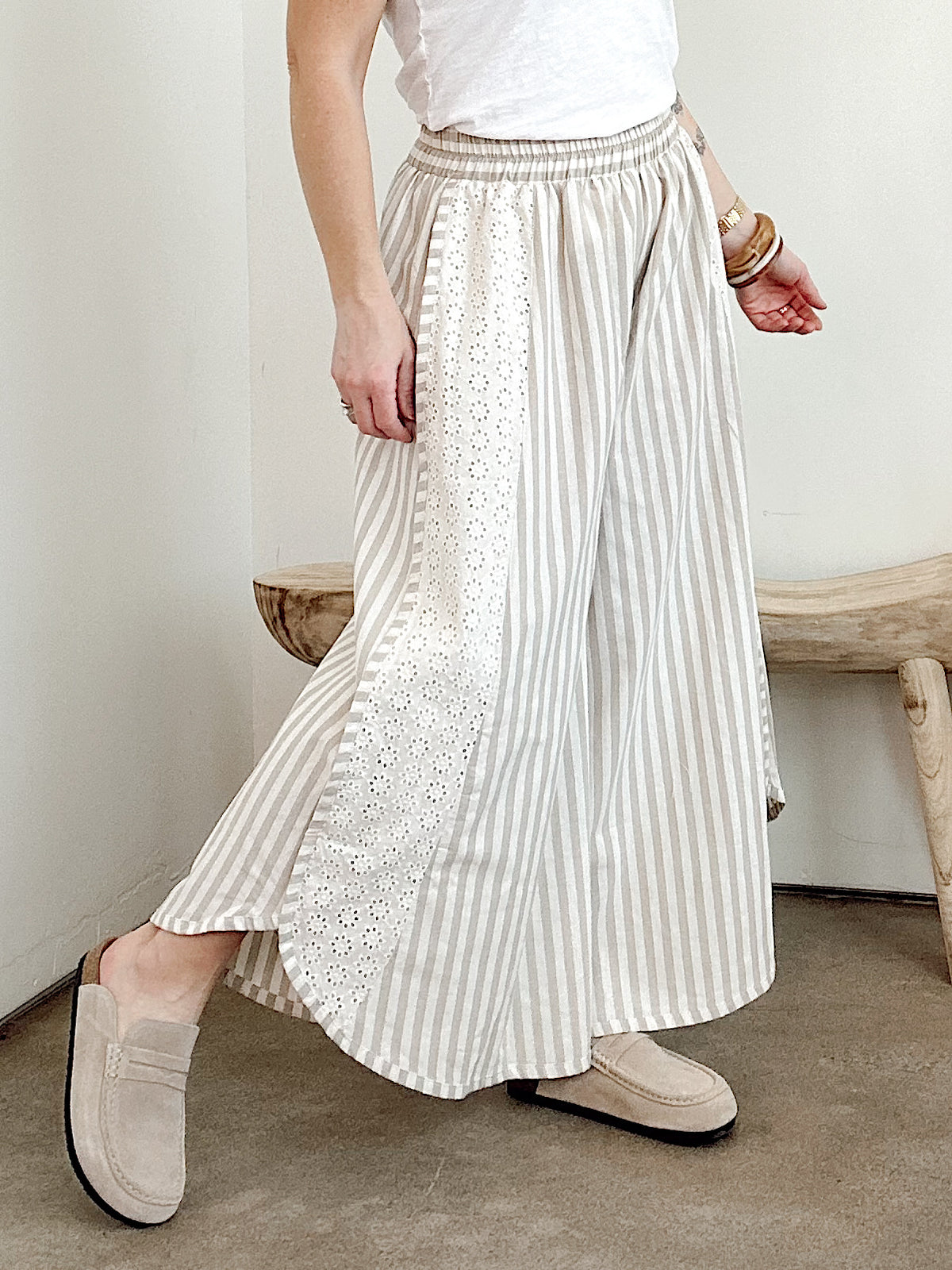 Becky Striped Wide Leg Pants Taupe