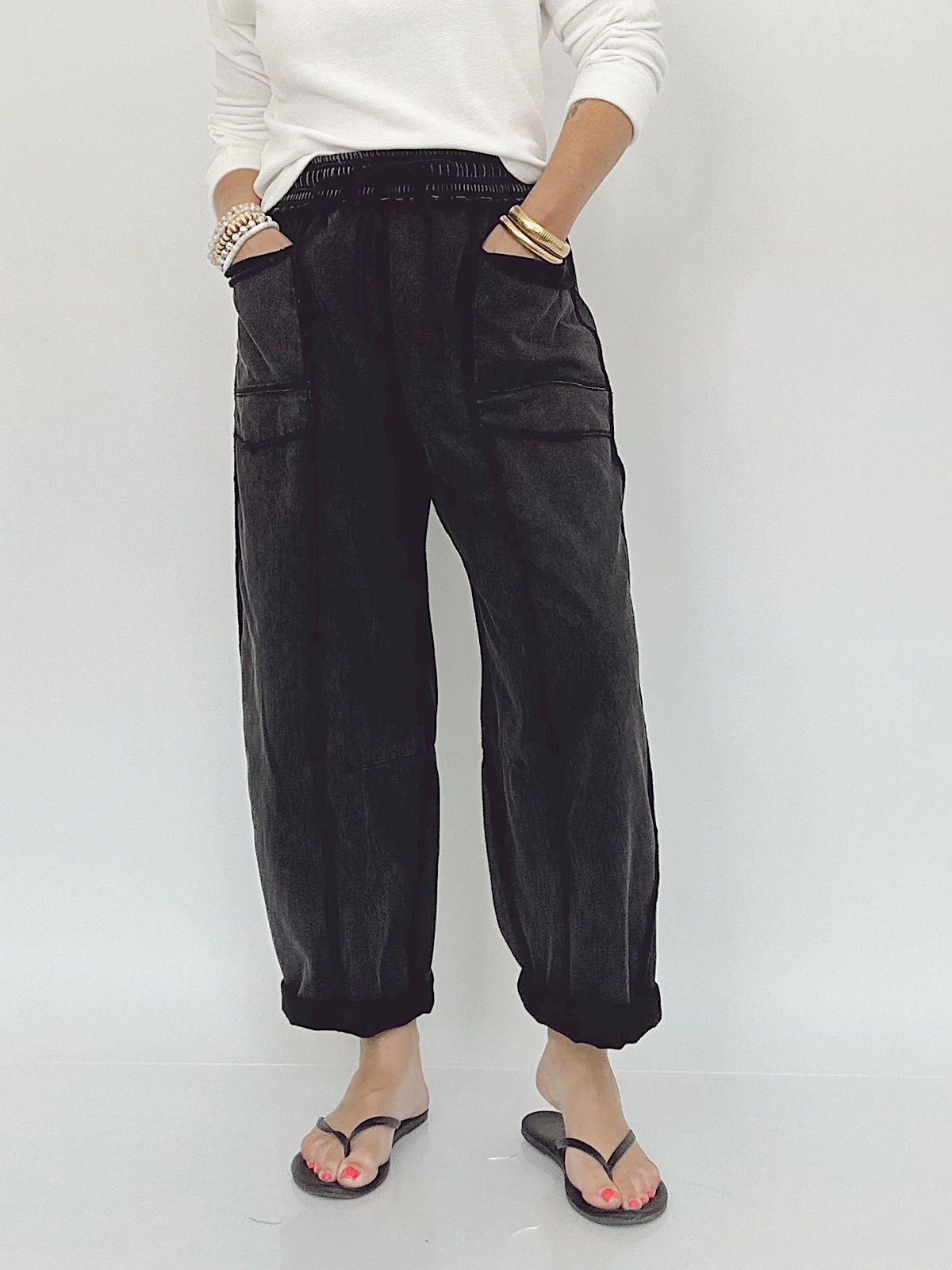 Heidi Barrel Fit Utility Knit Pants Black