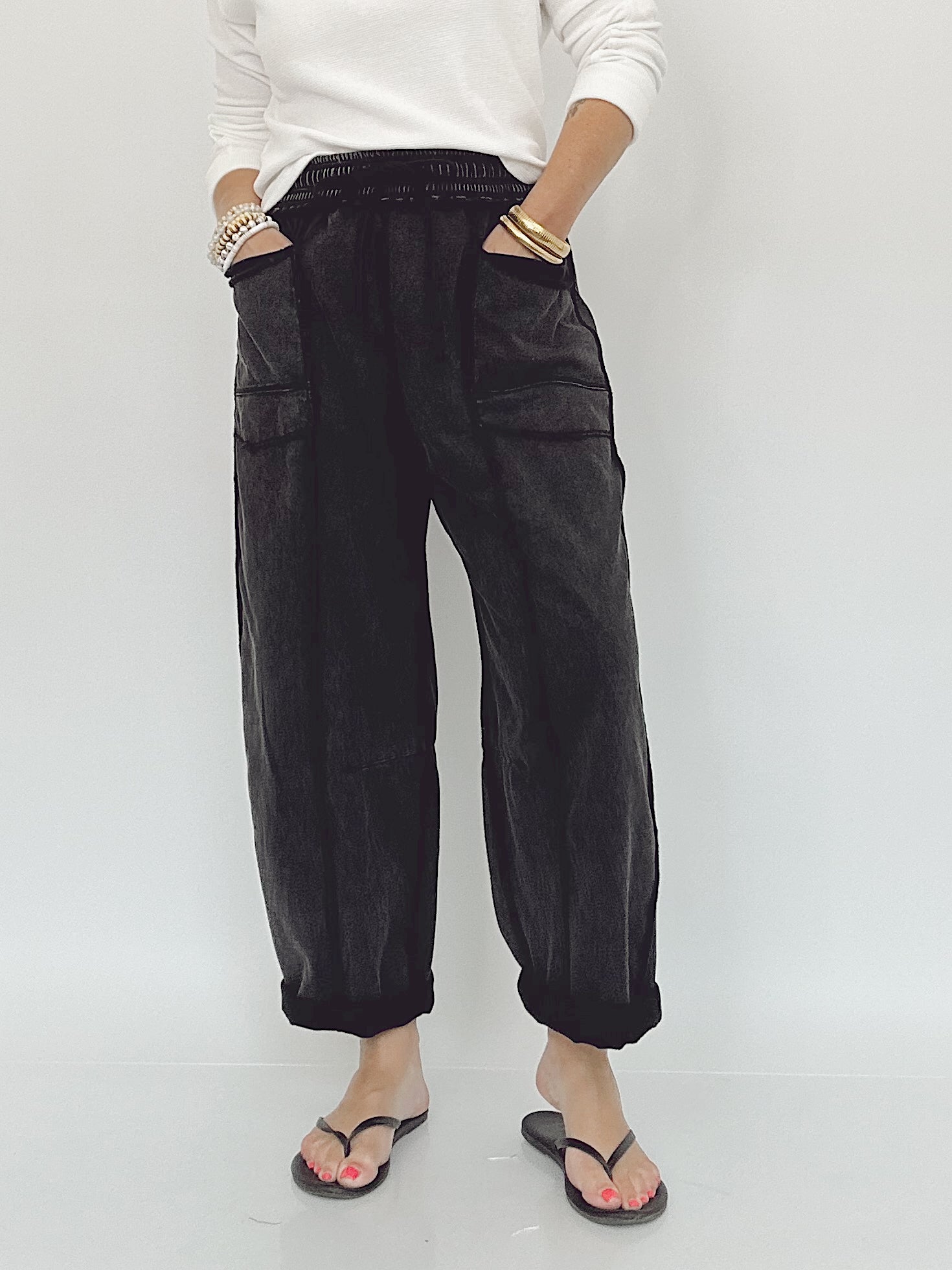 Heidi Barrel Fit Utility Knit Pants Black