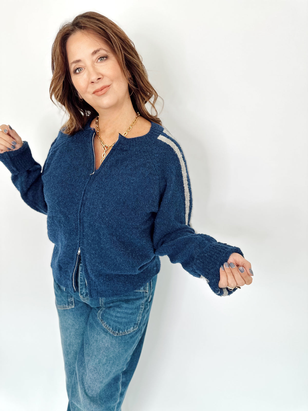 Reba Knit Sweater Zip-up Jacket Navy/H.Grey