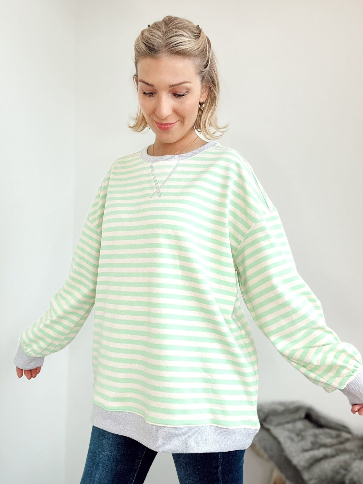 Kodi Striped Sweatshirt Cream/Mint