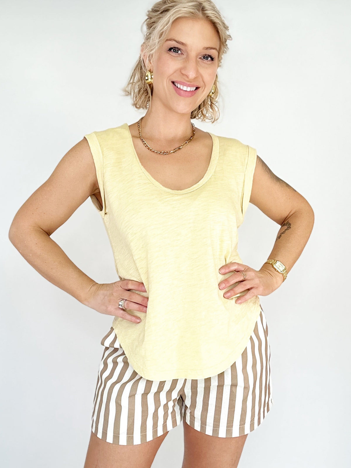 Debbie Striped Shorts Cream/Mocha
