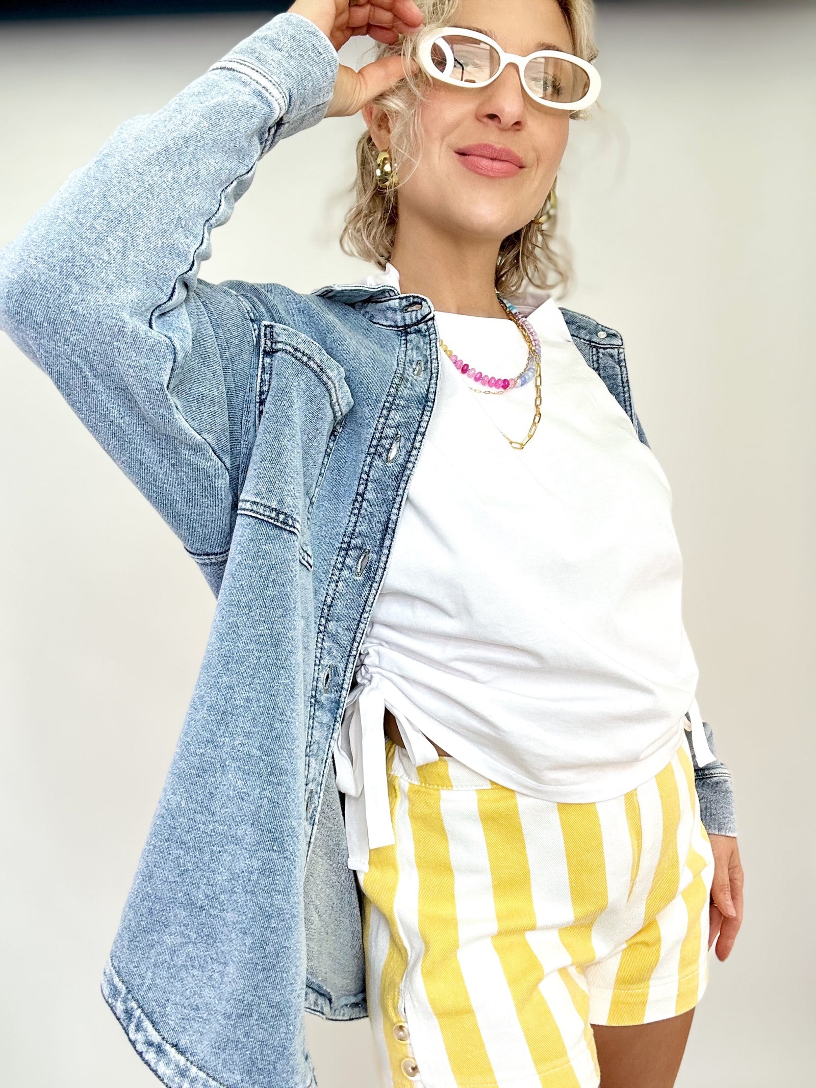 Harper Fleece Oversized Shacket Light Denim