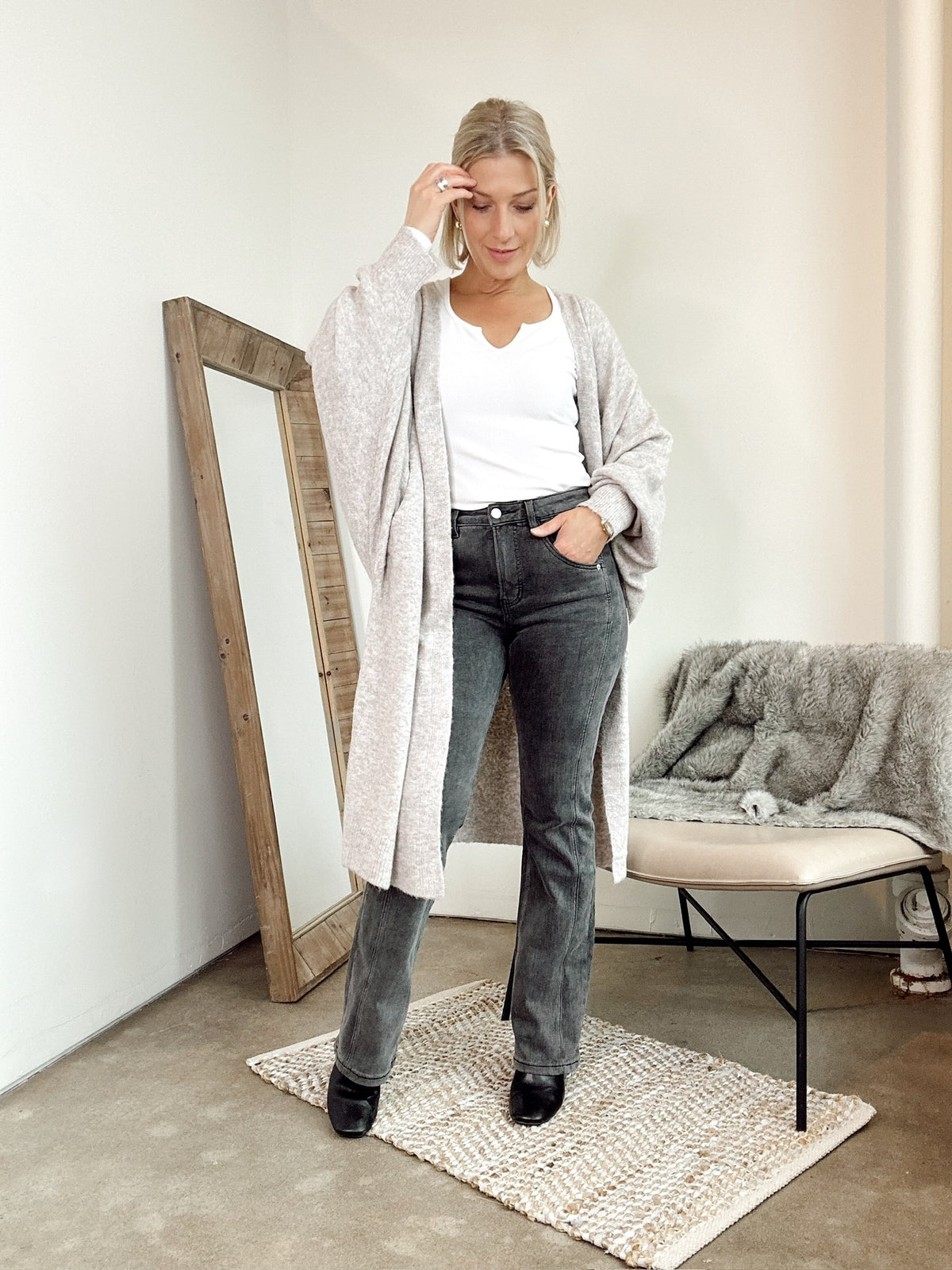 Laurel Oversized Knit Cardigan Taupe