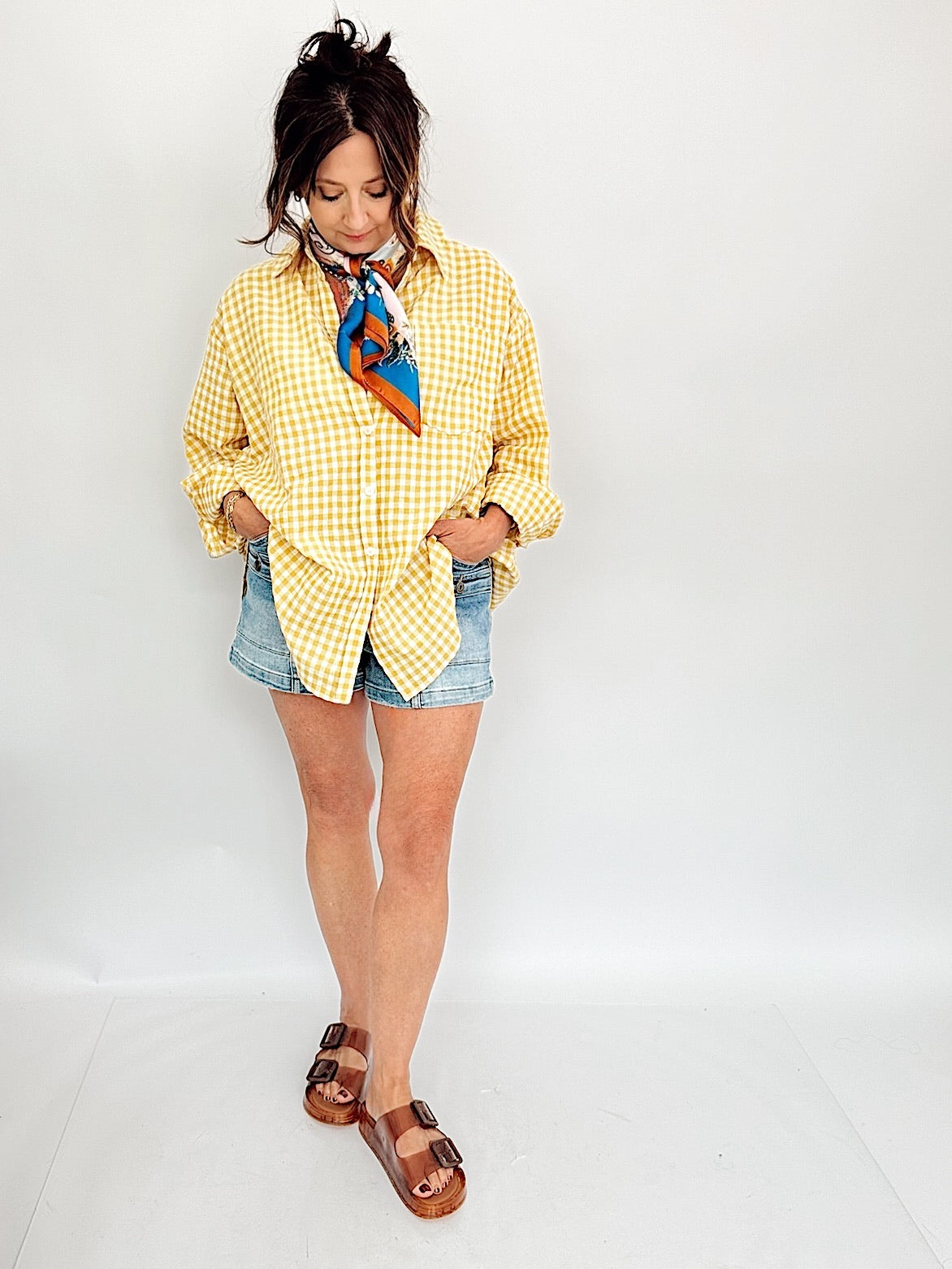 Bobbi Gingham Print Shirt Gold