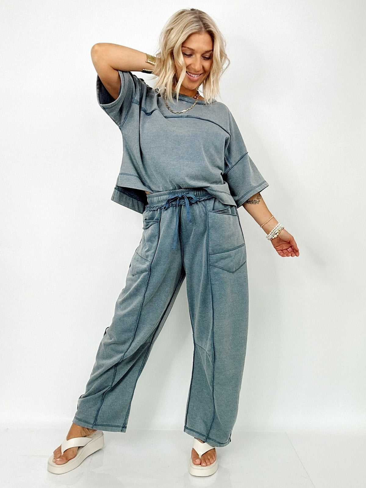 Tracy Barrel Pants &amp; Top Set Denim Blue
