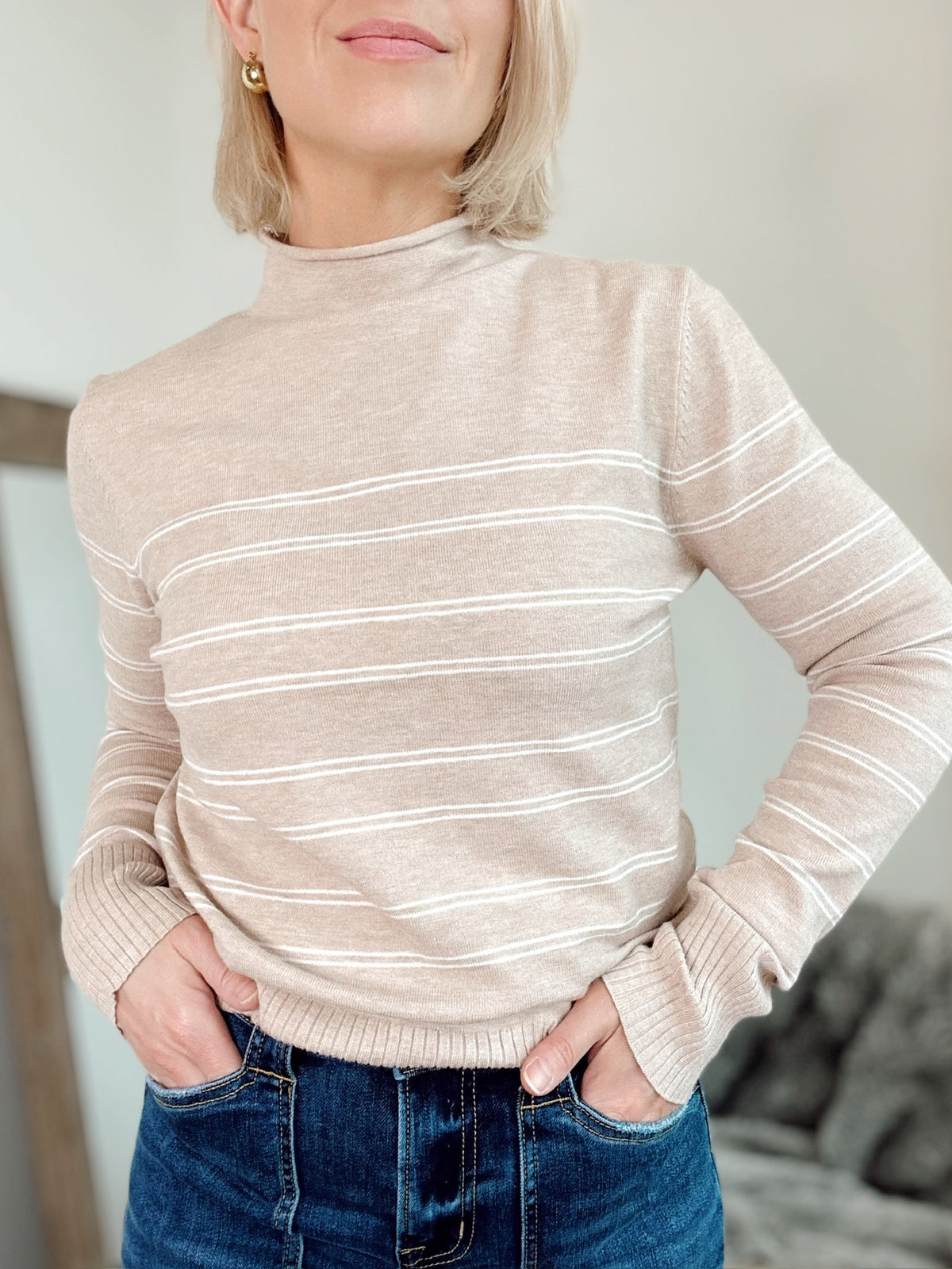 Shanna Mock Neck Top Oatmeal