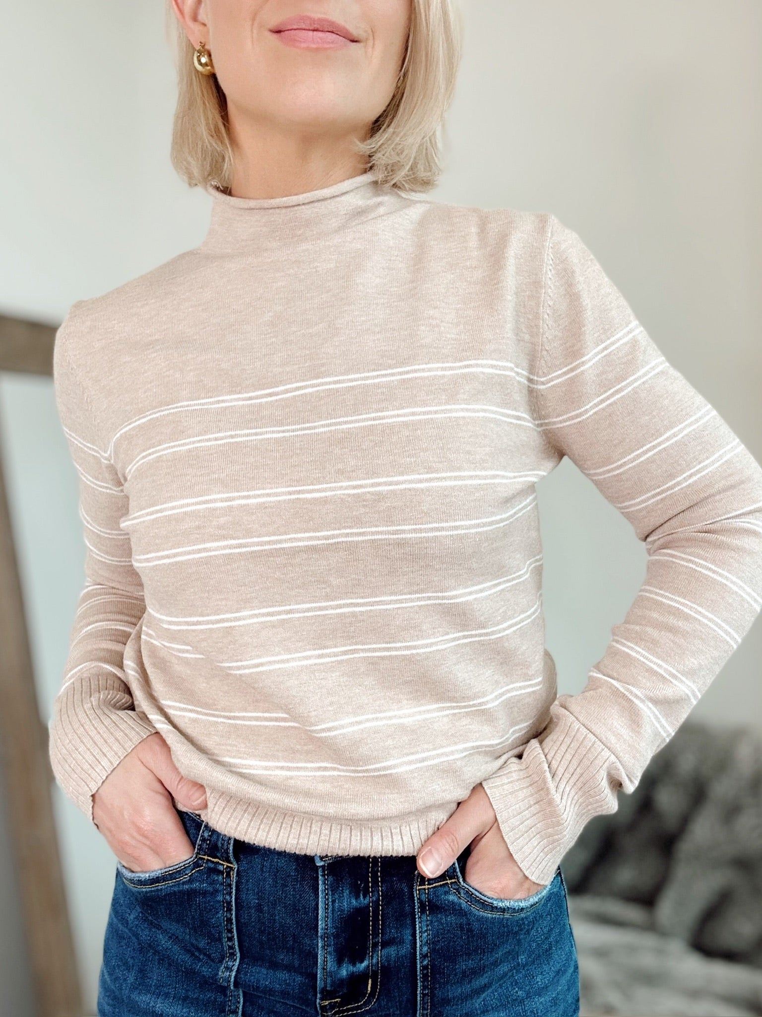 Shanna Mock Neck Top Oatmeal