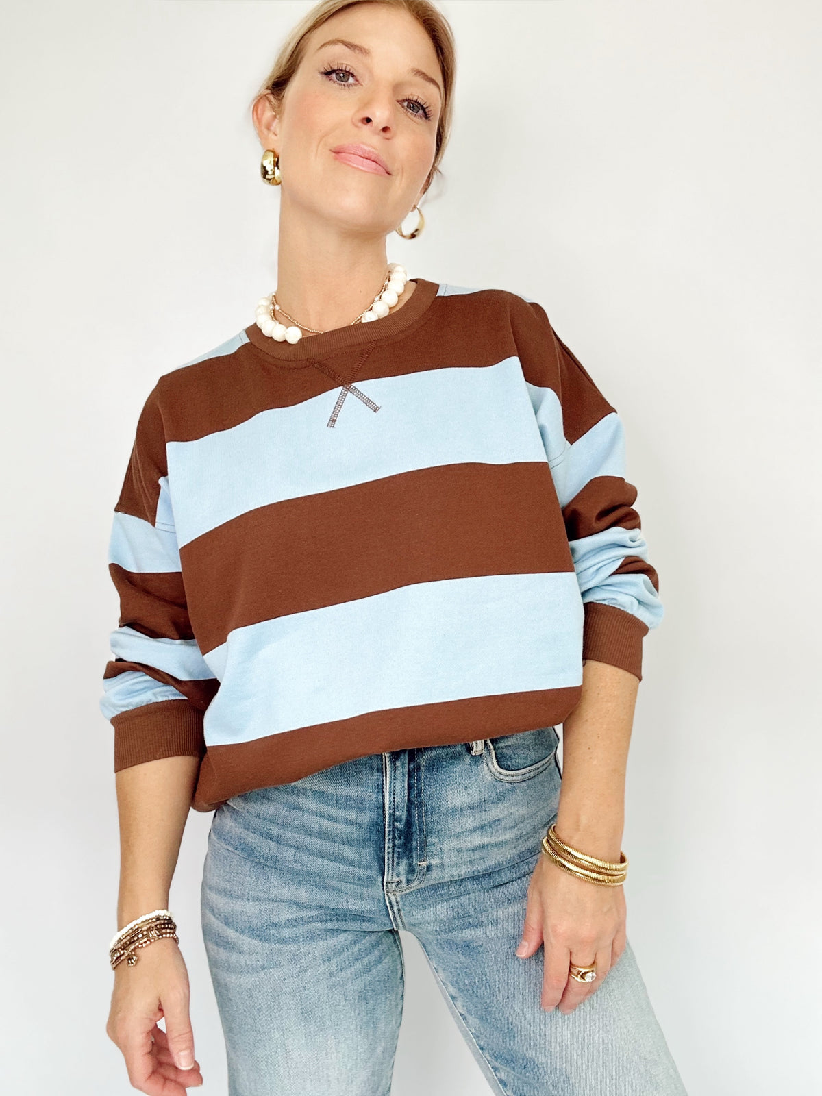 Vanna Wide Stripe Top Chocolate Brown