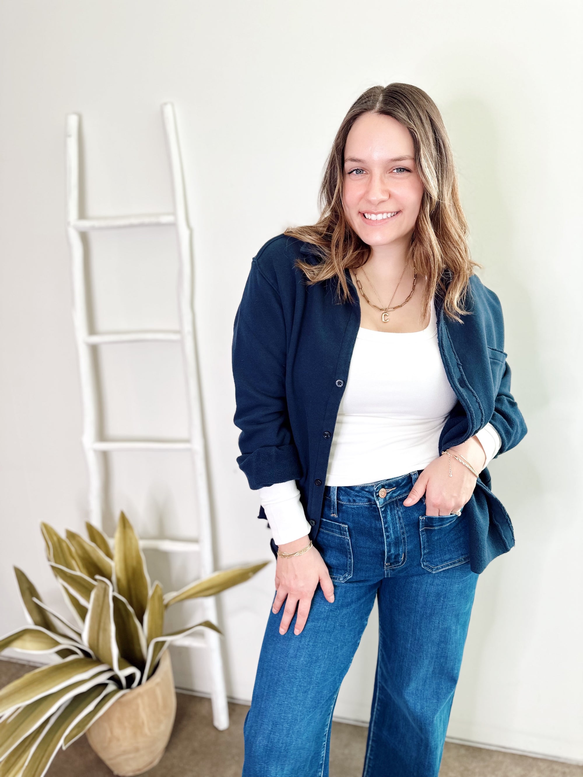 Mandy Fleece Button Down Shacket Navy