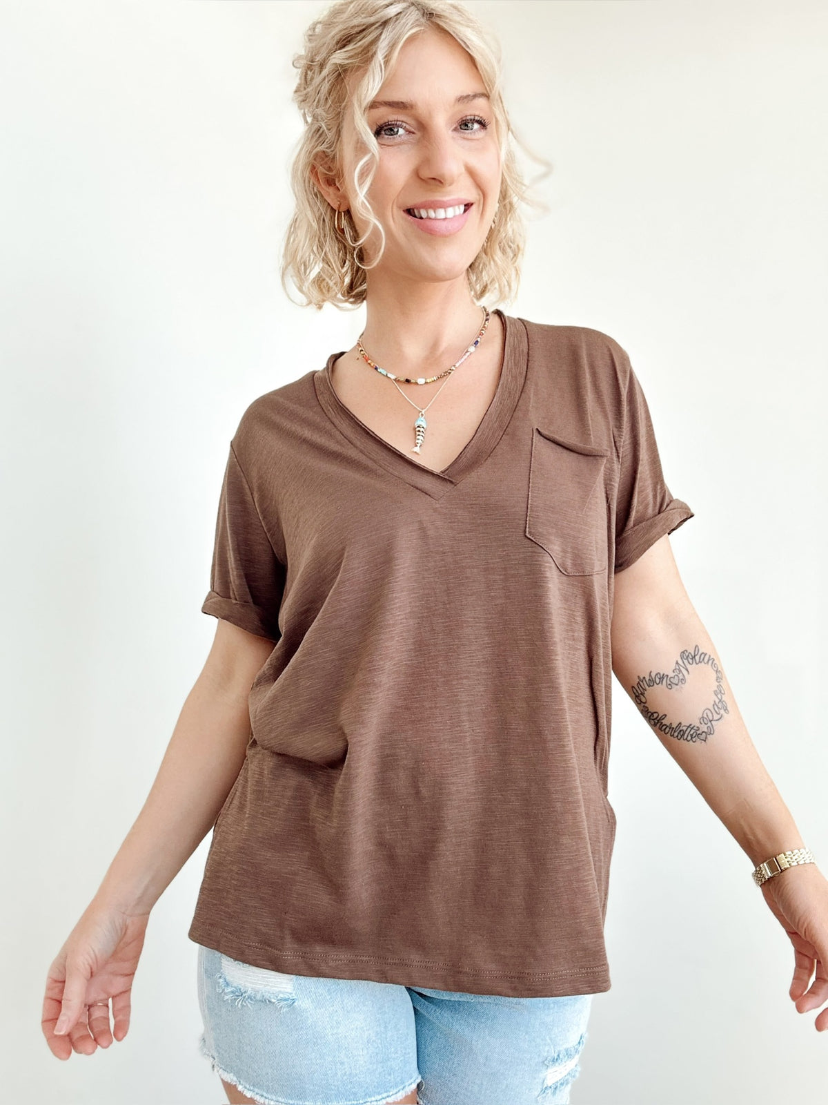 Sydney V-neck Short Sleeve Top Chocolate