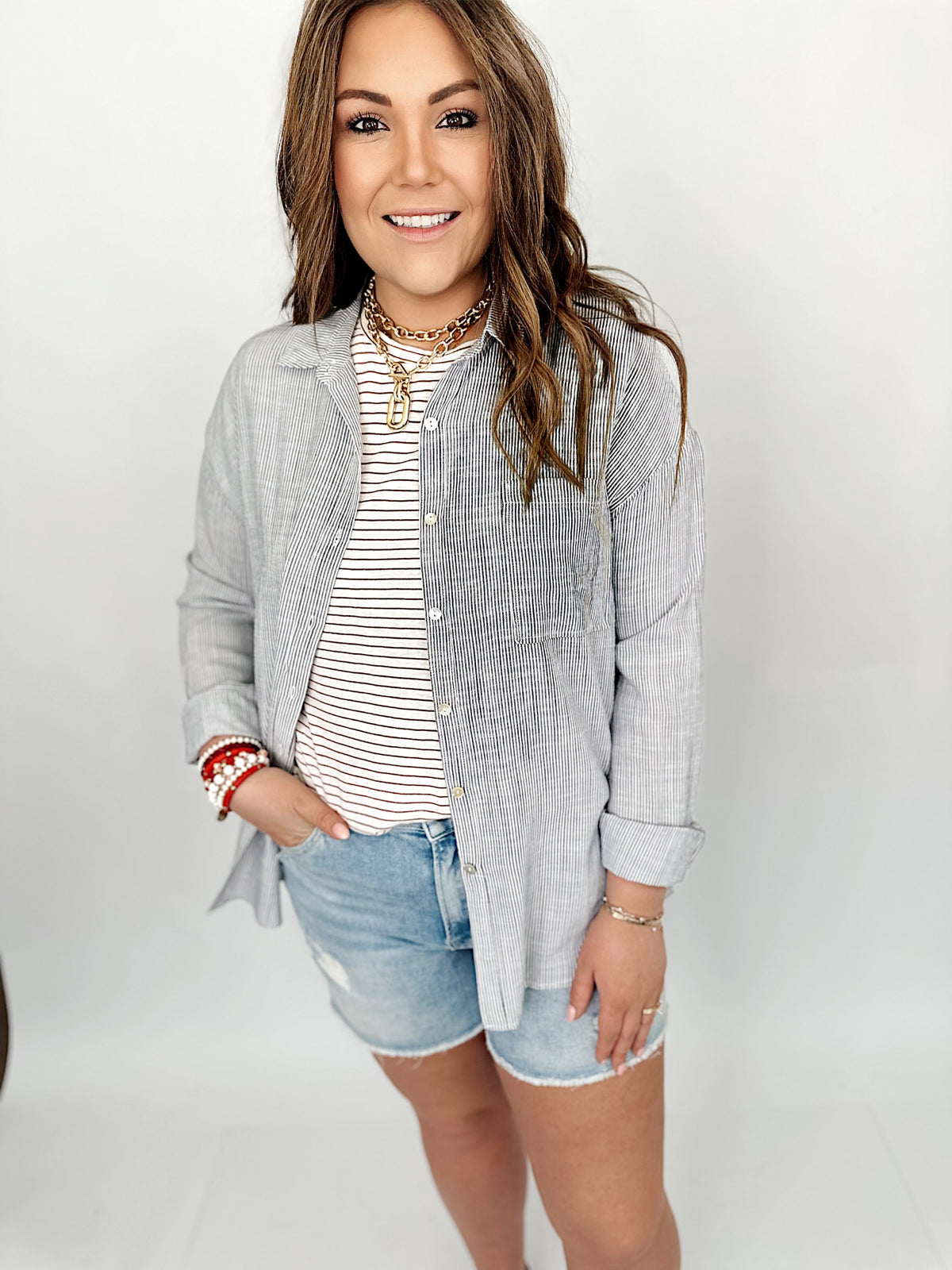 Allegra Stripe Shirt Indigo