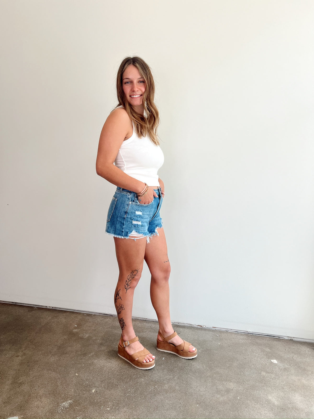 Midge Distressed Denim Shorts