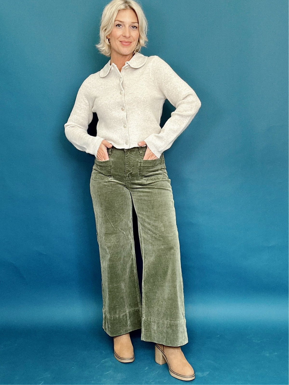 Autumn High Rise Crop Corduroy Pants