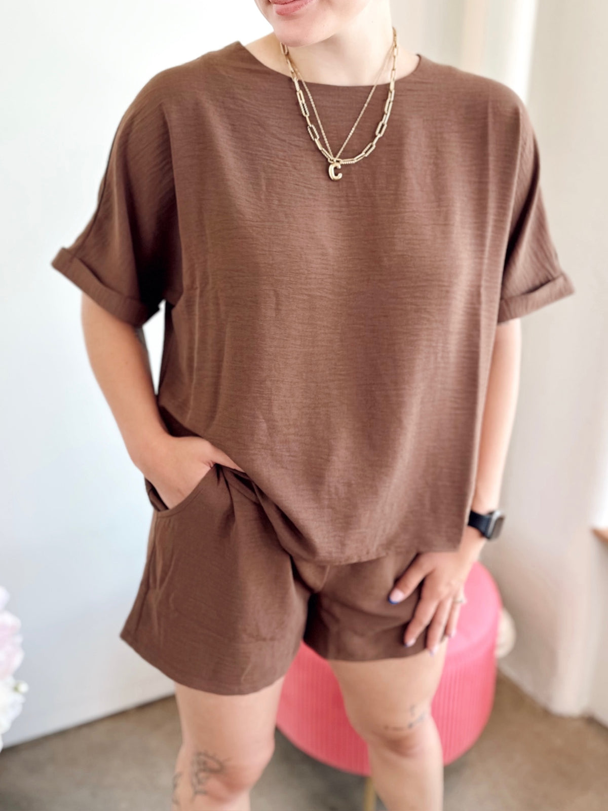 Abby Top &amp; Shorts Set Brown