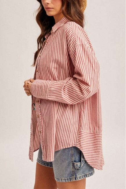 Kate Oversized Stripe Shirt Red