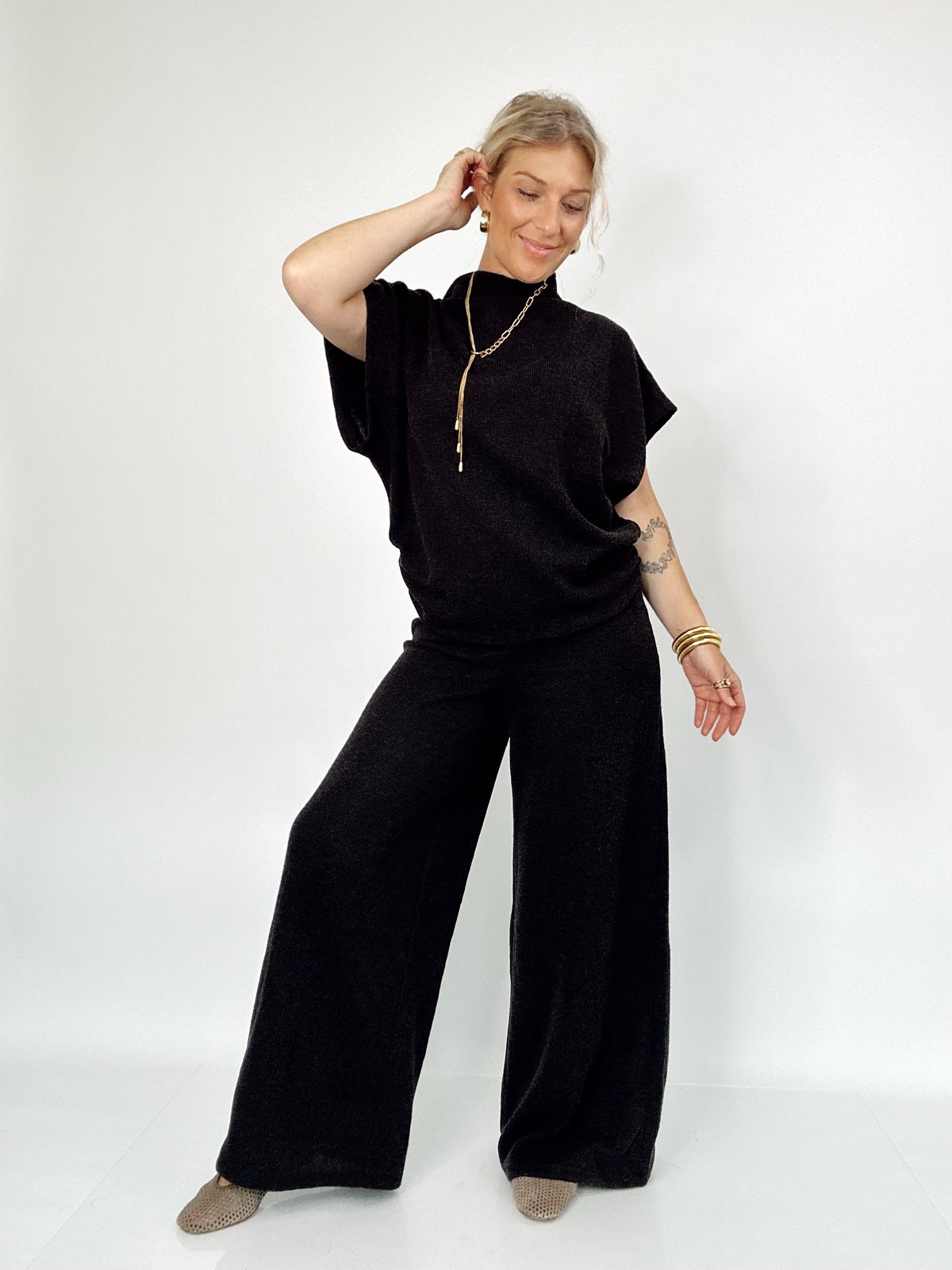 Evie Dolman Sleeve Top &amp; Pants Set Black