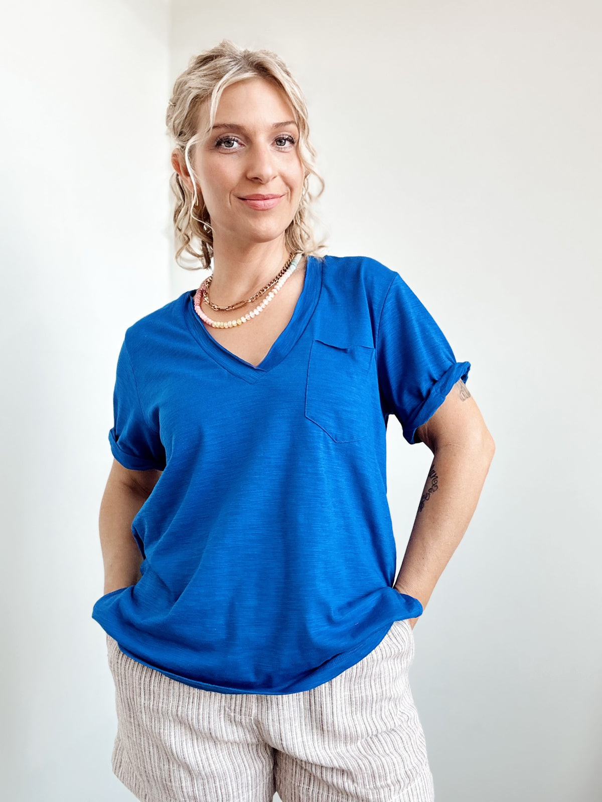 Sydney V-neck Short Sleeve Top Cobalt