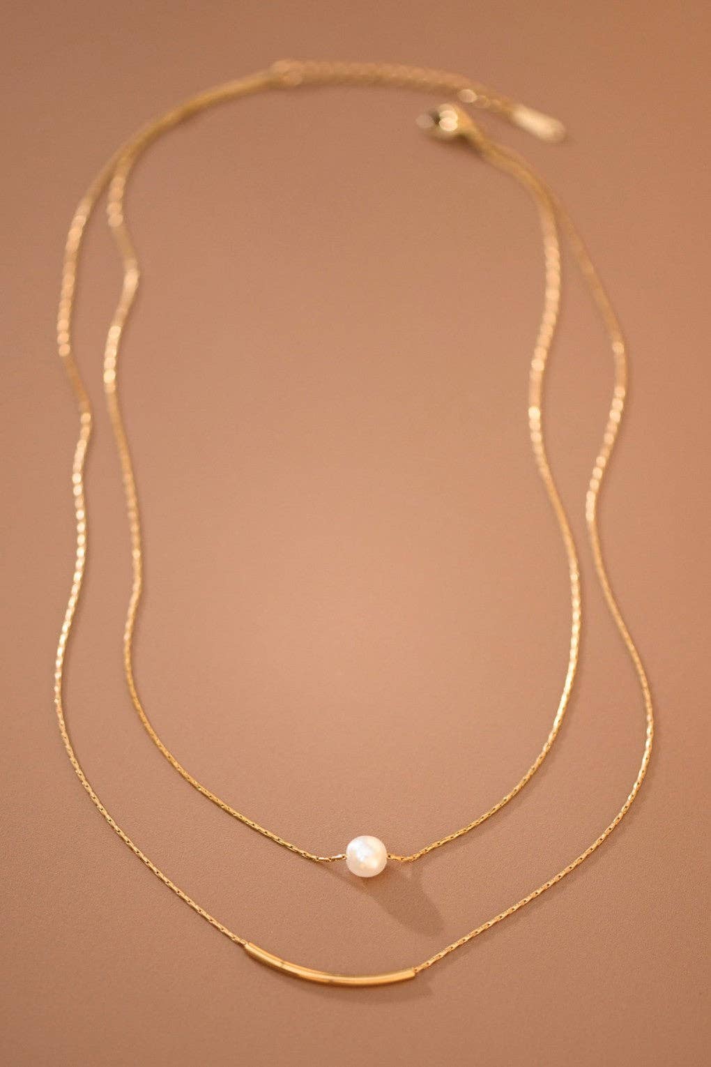 Double Herringbone Chain Pearl Necklace