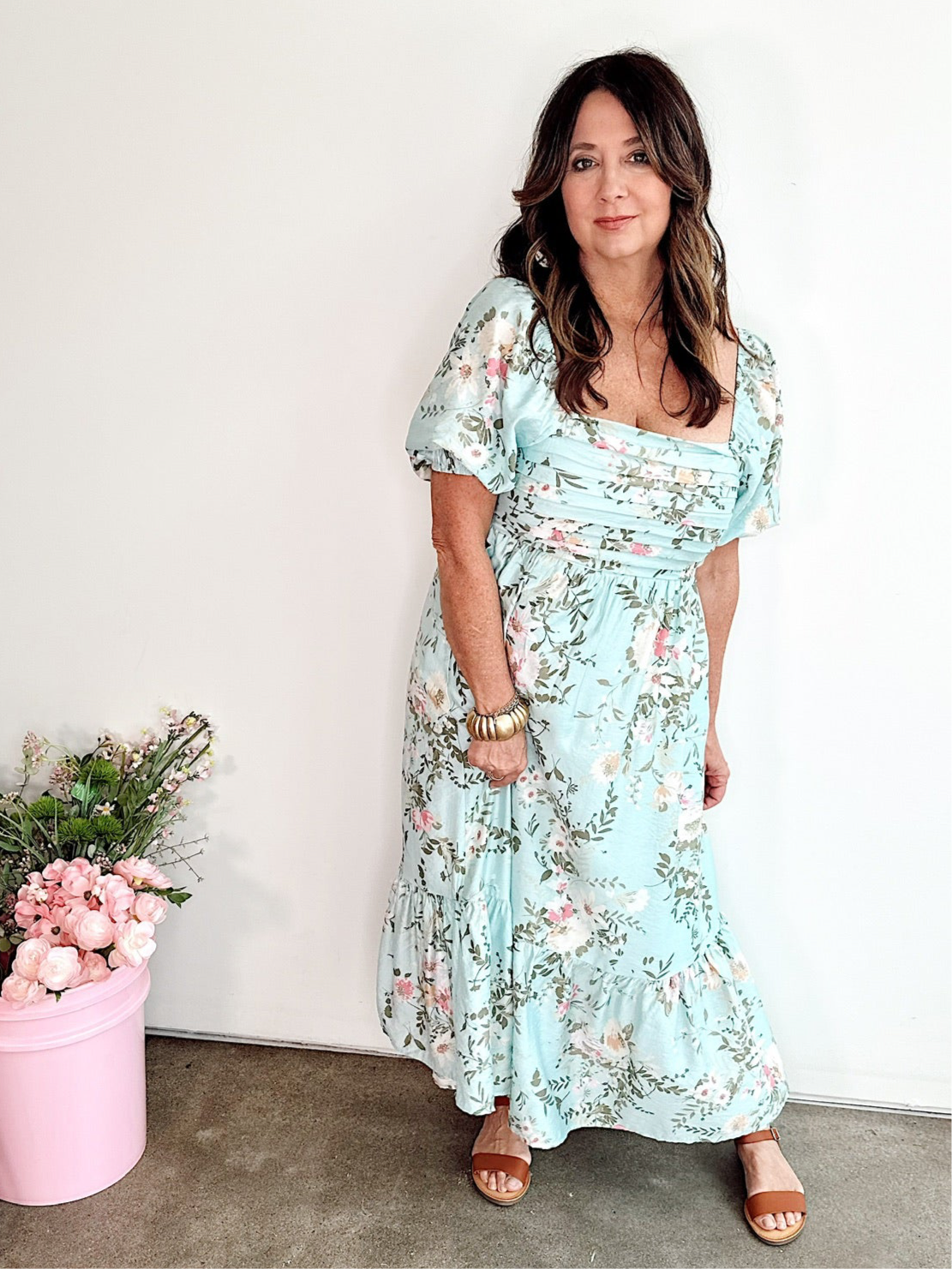 Natasha Floral Midi Dress Mint Multi