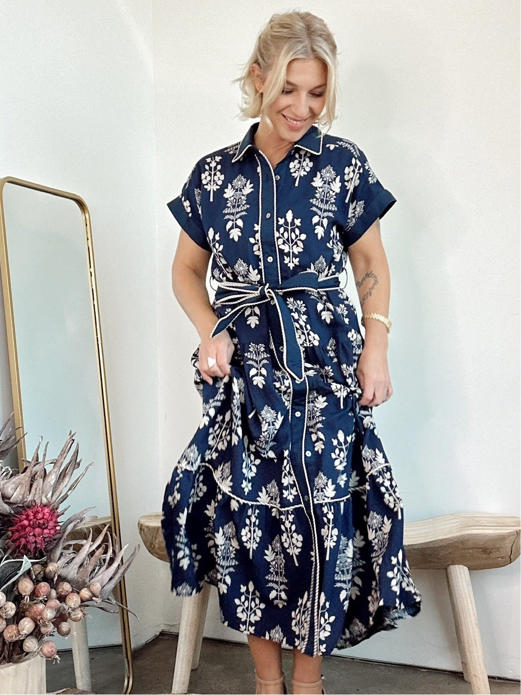 Raya Botanical Print Midi Dress