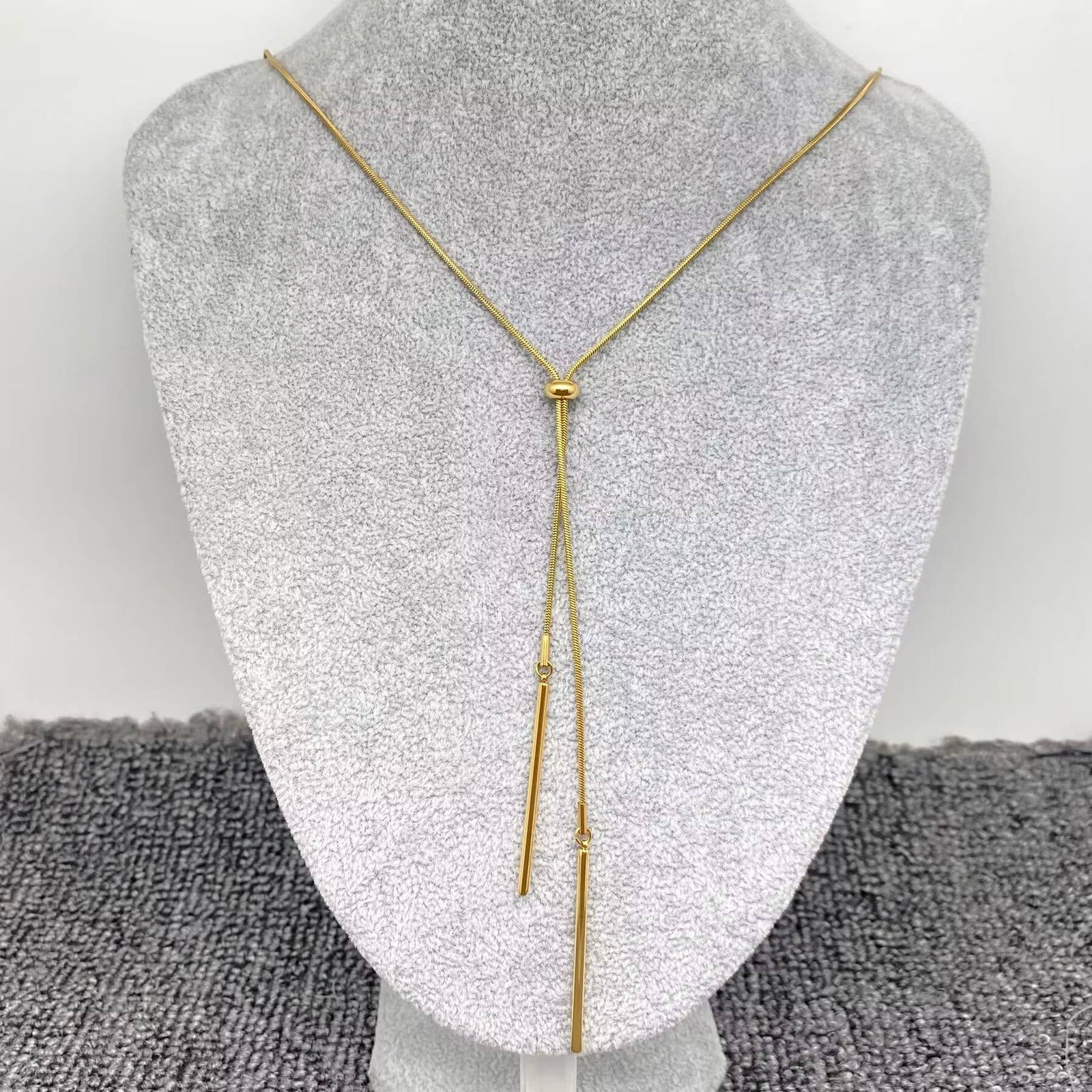 18K Golden Stainless Steel Lariat Necklace