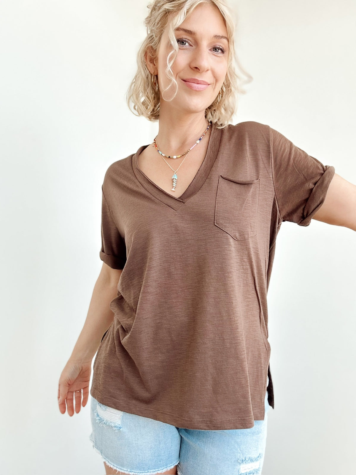 Sydney V-neck Short Sleeve Top Chocolate