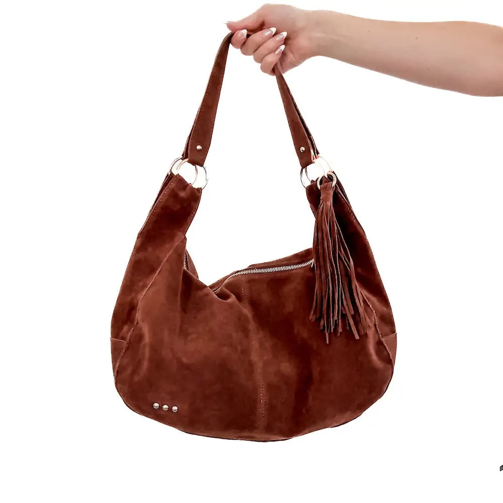 Hazel Hobo Shoulder Bag Chocolate Suede