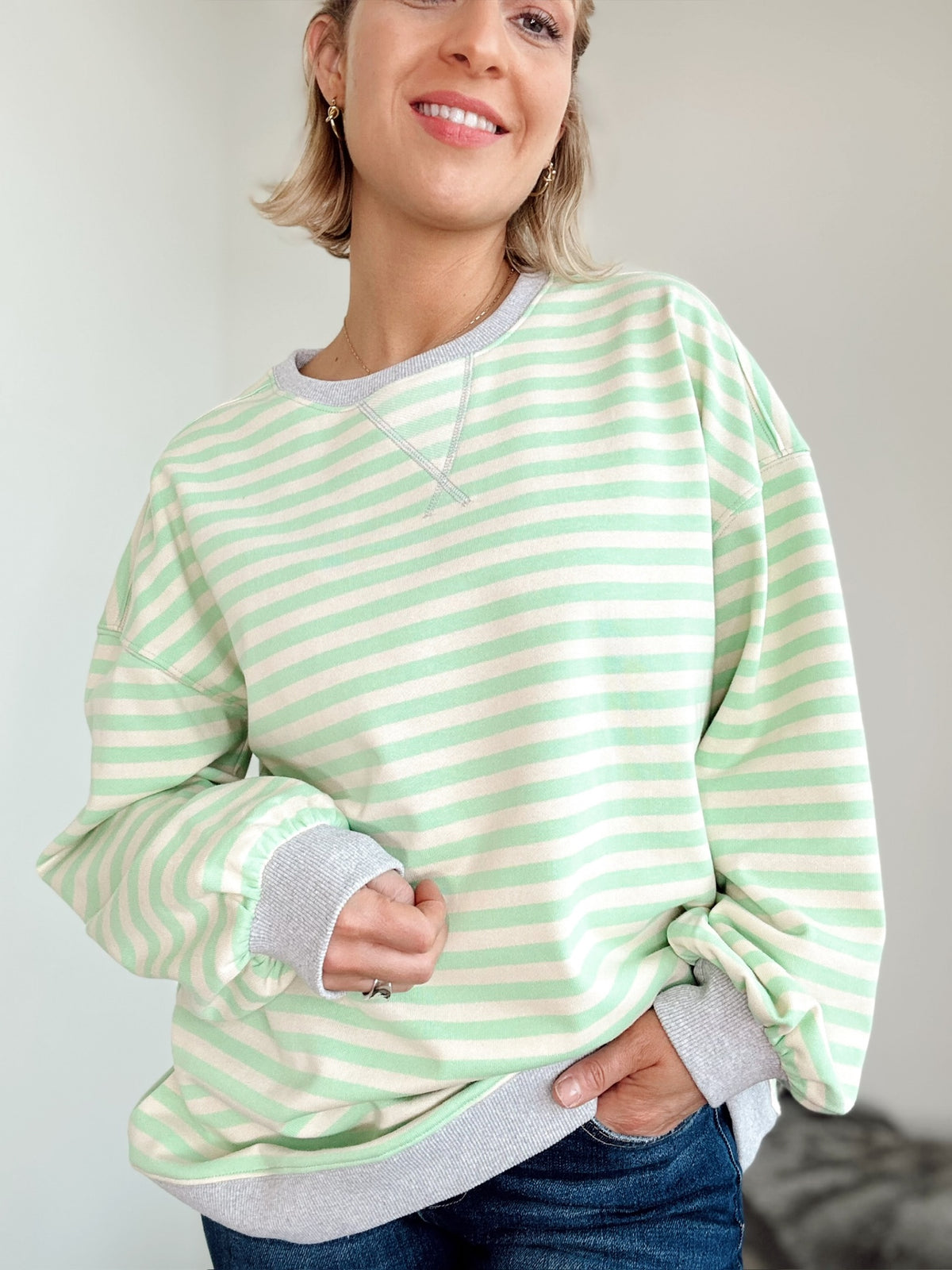 Kodi Striped Sweatshirt Cream/Mint