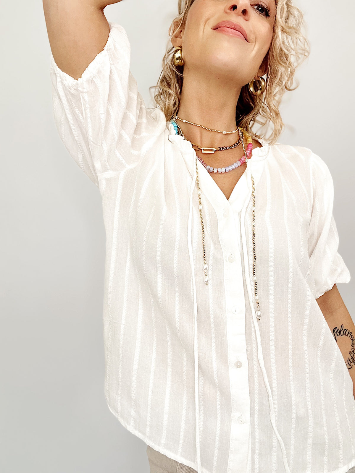 Kat Linen Blended Blouse White