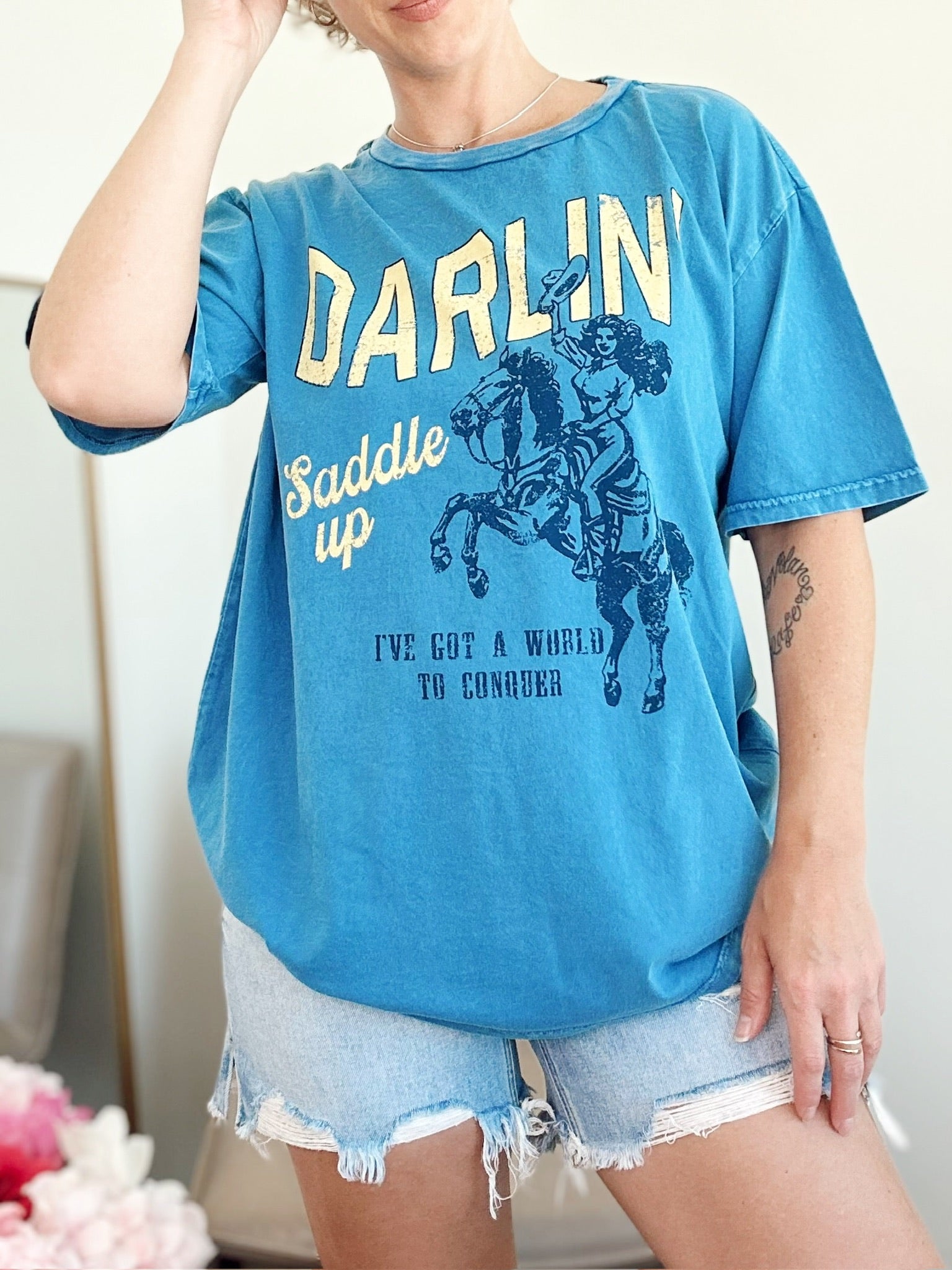 Darlin Saddle Up Tee Blue
