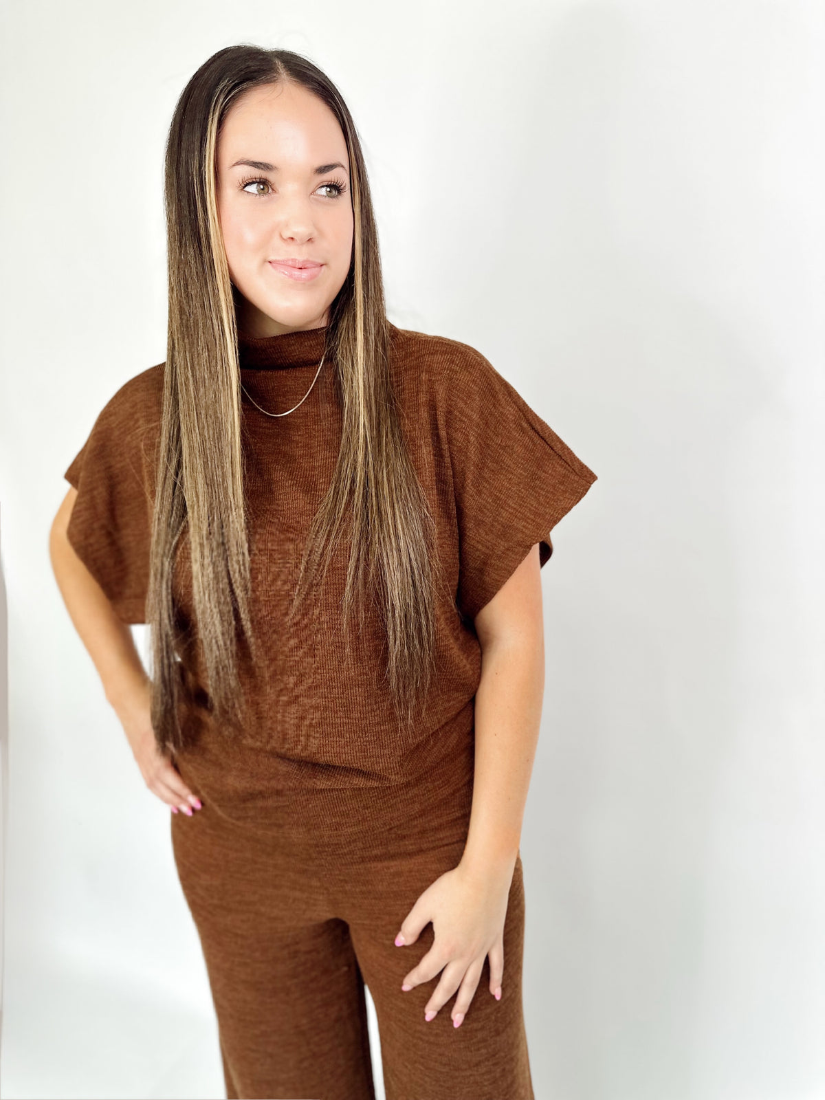 Evie Dolman Sleeve Top &amp; Pants Set Brown