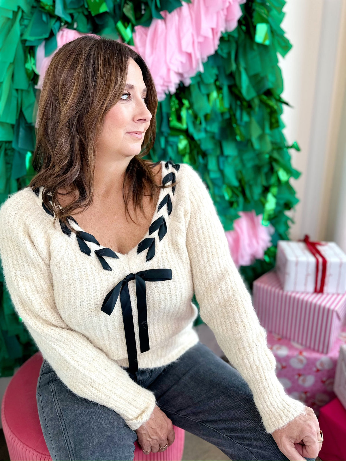 Loren Ribbon Sweater Top