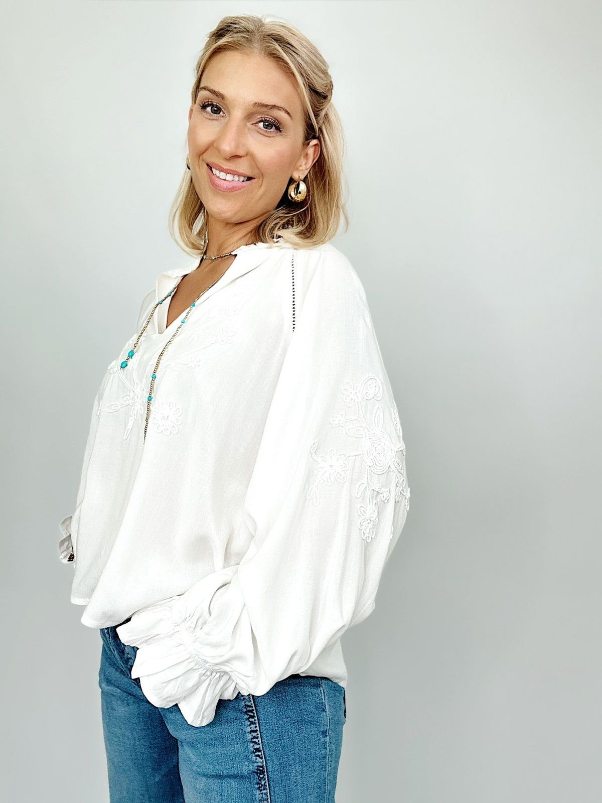 Elana Embroidered Peasant Blouse