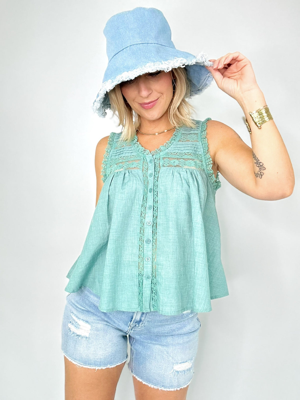 Blaire Boho Lace Ruffle Blouse Teal