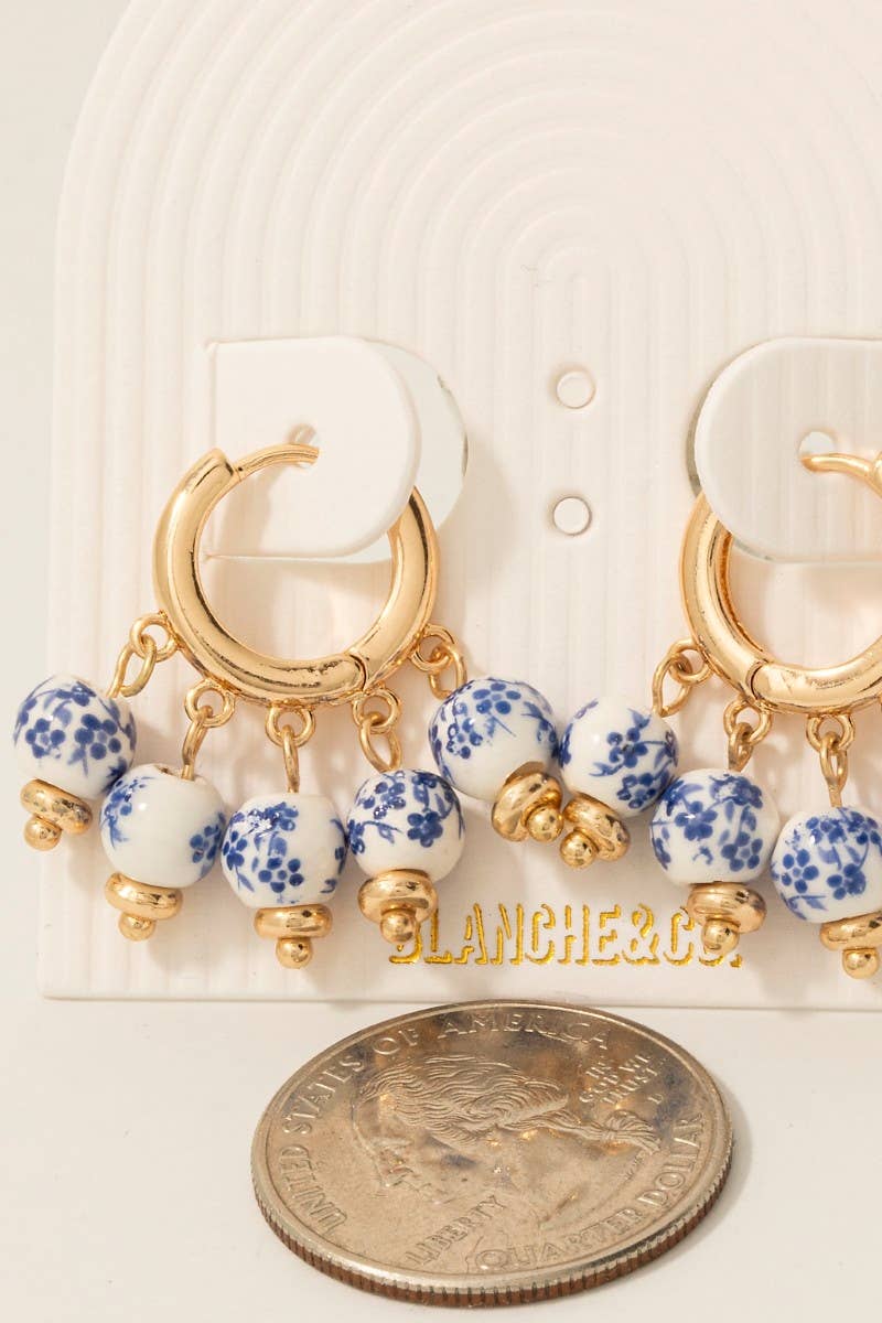 Floral Bead Fringe Hoop Earrings: GPK