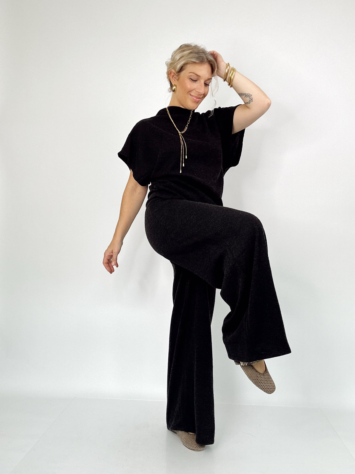 Evie Dolman Sleeve Top &amp; Pants Set Black