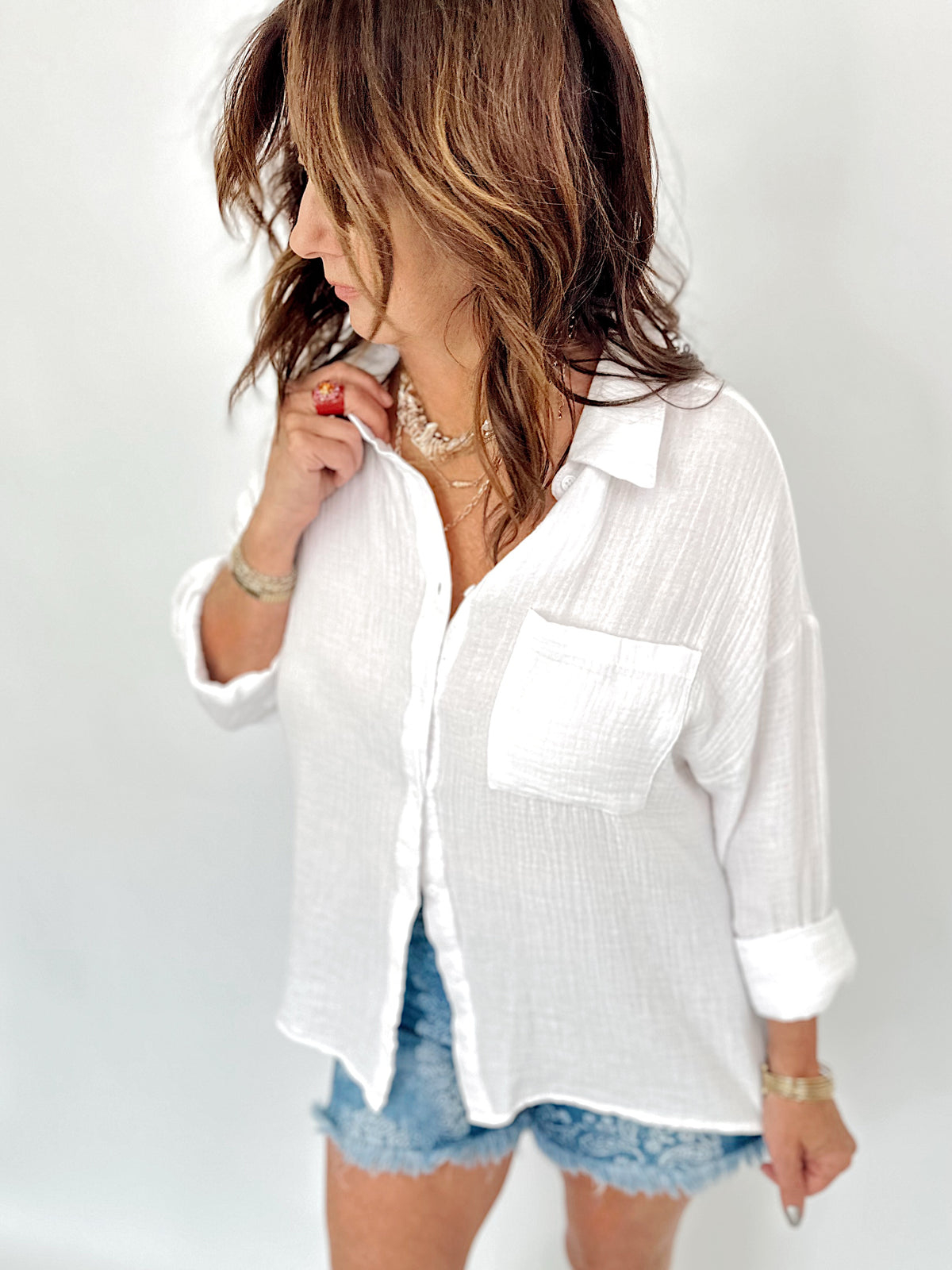 4th Of July Heart Patch Gauze Shirt