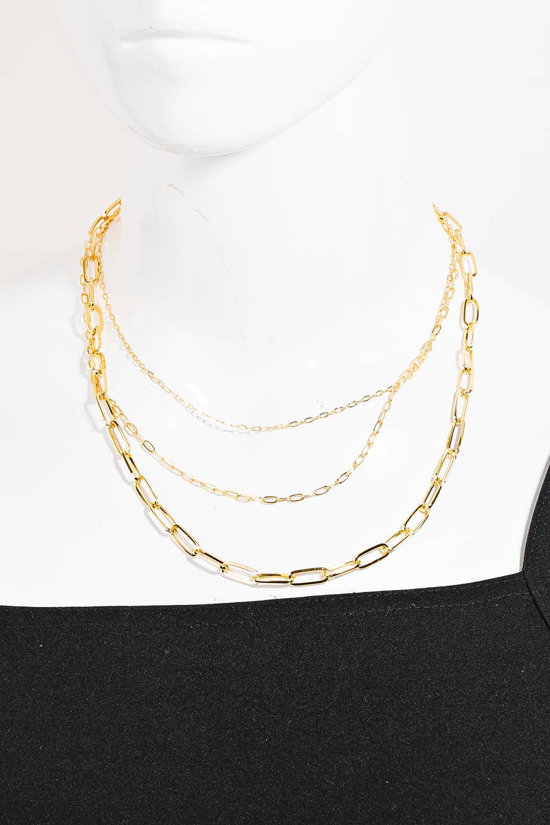 Triple Oval Chain Link Necklace Gold